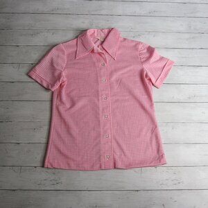 Fritzi Vintage Women's Pink Gingham Knit Blouse Top Size M MCM Short Sleeve USA
